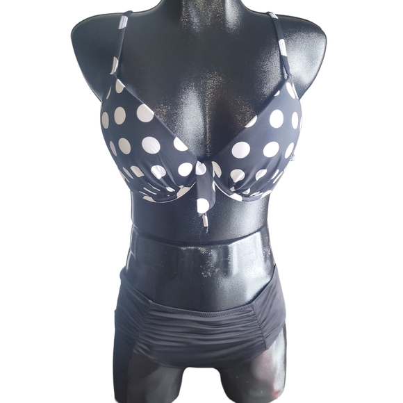 La Vie En Rose Black and White Polka Dot Bikini Set XL - Picture 1 of 3